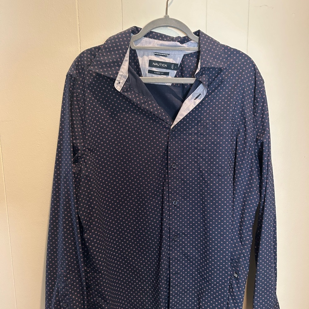 Nautica Classic Fit Navy Patterned Shirt